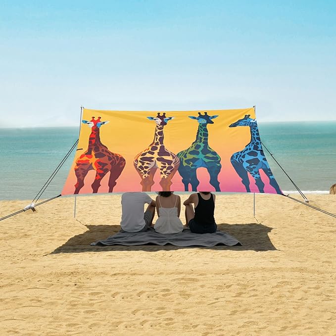Beach Tent Sun Shelter Colorful Giraffes Lightweight &amp Easy Setup Beach Shade Canopy for Camping Fishing