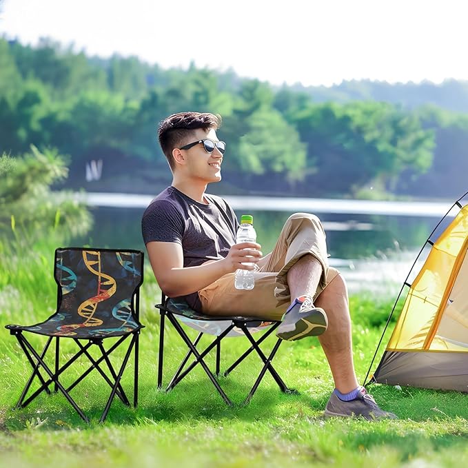 Blue and Orange Texture Portable Camping Chairs Folding Chair - Durable Oxford Fabric Lightweight Iron Frame Easy Fold Design - Ideal for Outdoor Activities Camping Fishing and Travel