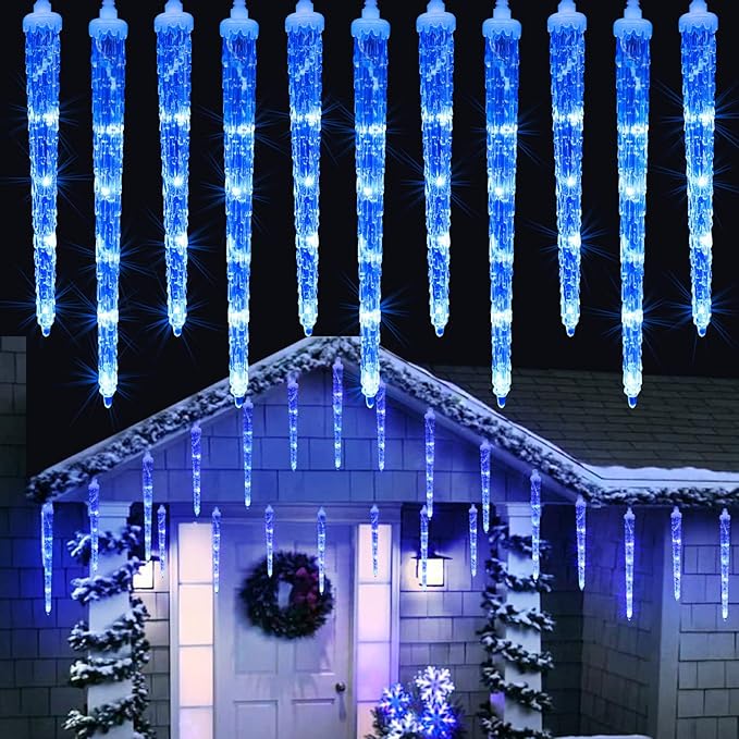 Joomer Blue Christmas Icicle Lights 13FT 20 Tubes 90 LED 8 Modes Icicle Lights with Timer Function Waterproof Connectable Ice String Lights for Holiday Home Patio Trees Christmas Decoration