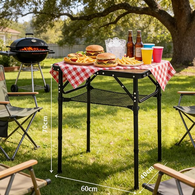 Mini Folding Camping Table - 2ft Lightweight Adjustable Height with Carry Handle Anti-Stain Desktop for Outdoor Glamping/Picnic/Patio &amp Indoor Decor (24 L×16 W)