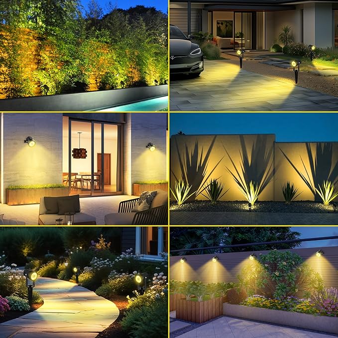 T-SUN Solar Spotlights 2W Outdoor LED Landscape Spot Light 2-in-1 Waterproof Solar Powered Wall Lights Auto ON/Off with Dual Headlamp for Garden Yard Pathway(Warm White)