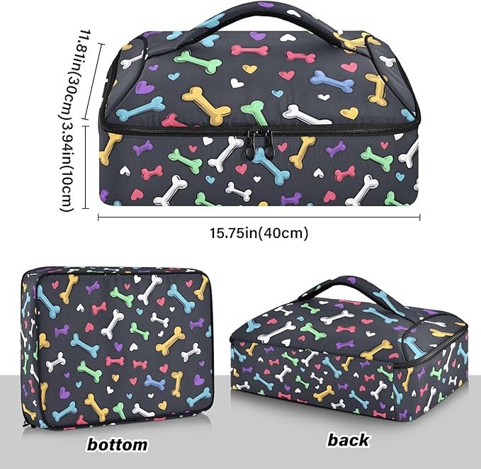 Casserole Carrier Colored Bones LoveInsulated Casserole Carrier for Hot or Cold Food Thermal Lunch Tote for Potluck Parties Picnic Beach Fits 9 x 13 Inches Baking Dish