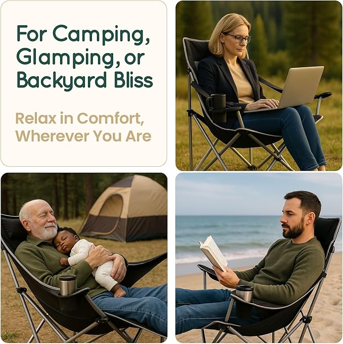 Hammock Camping Chair – Folding Swing Chair with Headrest &amp Cup Holder 300 lbs Support Breathable Mesh Portable &amp Lightweight for Outdoor Camping Fishing Patio &amp Travel
