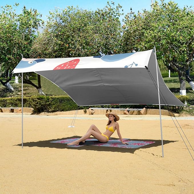 Dolphin Strawberry Camping Sun Shelter Beach Tent Portable Beach Sun Shade Outdoor Canopy for Camping Trips Fishing Picnic