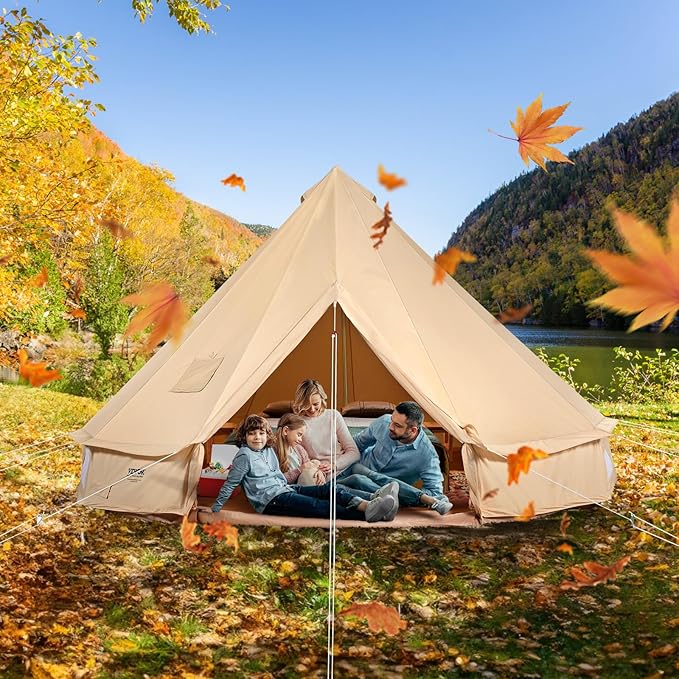 Happybuy Canvas Bell Tent - 4 Seasons Breathable 100% Cotton Canvas Yurt - w/Stove Jack Luxury Glamping Tent Waterproof for Family Camping Hunting Party