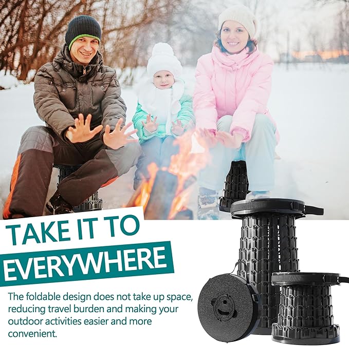ALEVMOOM 2025 18 H Collapsible Stool with Cushion Capacity 800lbs Portable Stools for Adults Heavy Duty Adjustable Height Telescoping Folding Stool for Outdoor Camping Travel Hiking Fishing