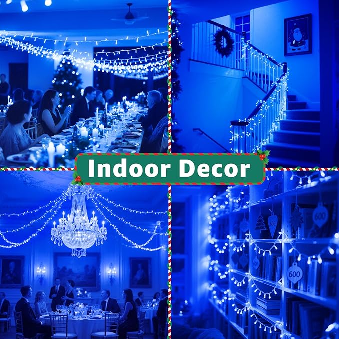 Christmas Lights Outdoor Waterproof 196 FT 600 LED String Lights with Remote8 Modes Christmas String Lights Plug in Twinkle Fairy Light for Party Holiday Decor (Blue)