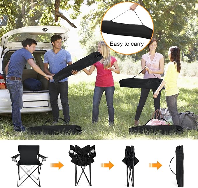 HaSteeL Camping Chairs 4 Pack Oversized Folding Chair with Cup Holders for Adults Portable Chair &amp Carry Bag for Outdoor Backyard Beach Lawn Patio Picnic Fishing Oxford Fabric &amp Heavy