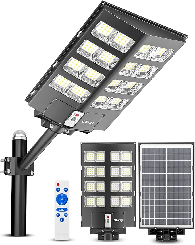 Ofuray Solar Street Lights OutdoorSolar Security Flood Lights Parking Lot Lights Commercial Dusk to Dawn 6500k Waterproof Led with Remote Control Motion for StreetCourtBarn (Of-2600W 268000Lm)