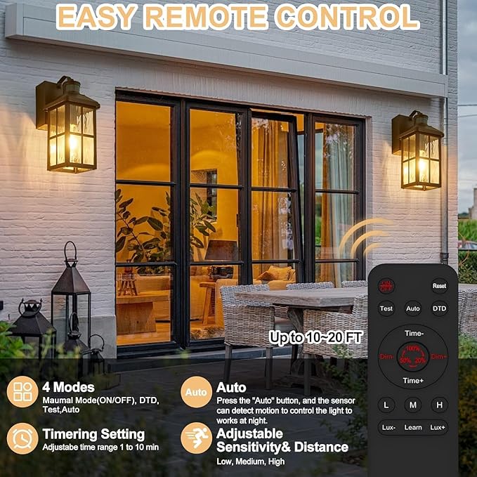 Porch Lights with GFCI Outlet with RemoteDusk to Dawn Motion Sensor Outdoor Light Upgraded 4 Lighting Modes Exterior Fixture Waterproof Outside Lights for House Patio Garage