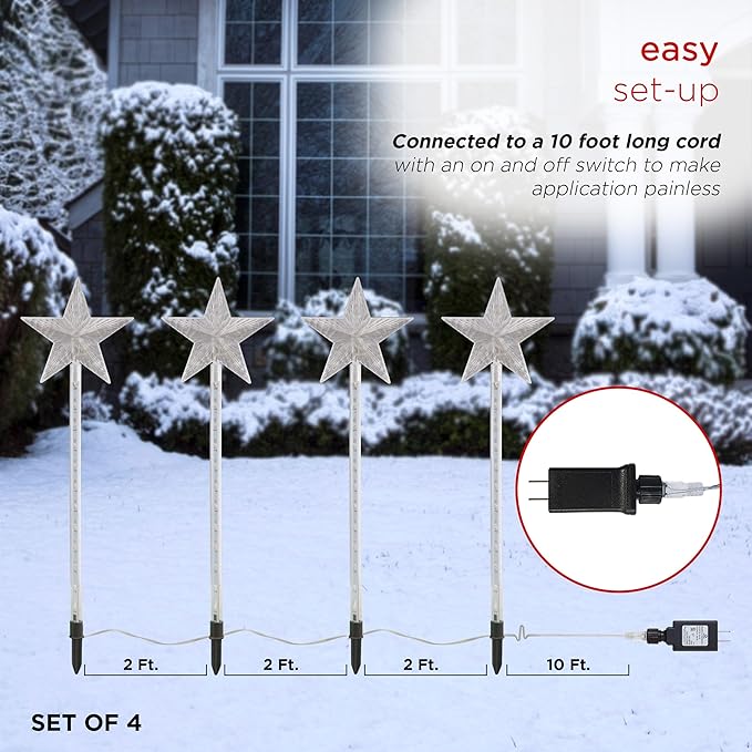 Alpine Corporation Holiday Décor Shooting Star Garden Stake with LED Lights 4-Pack Christmas Decoration