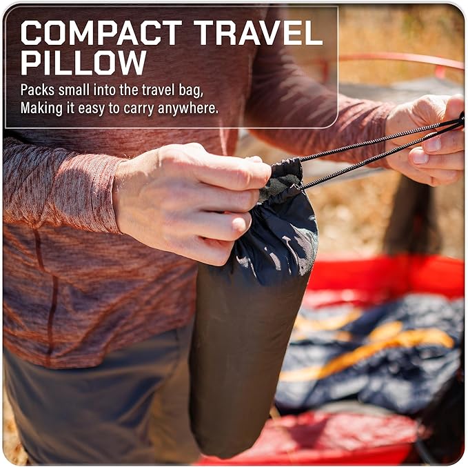 Camping Pillow 2 Pack — Camp Pillow Memory Foam Pillows 2 Pack — for Sleeping Bag &amp Hiking Reliable &amp Comfortable