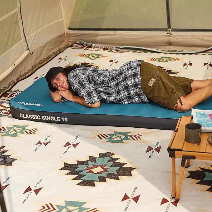 FUNDANGO Camping Self-Inflating Sleeping Pad Single Twin Size air Foam Mattress Cot with Pump Sack for Tents Car Van Outdoor Home