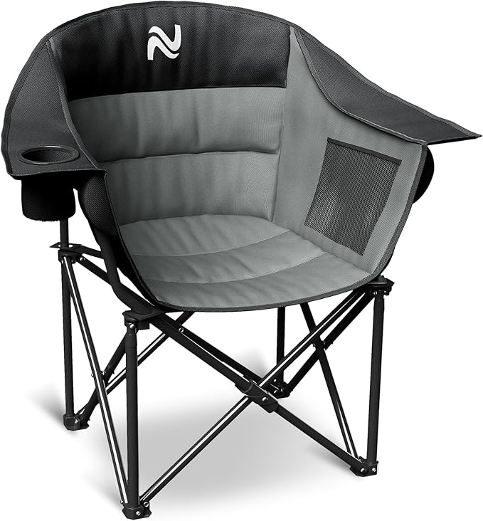 NAIZEA Padded Camping Chair Outdoor Folding Chair Portable Heavy Duty Arm Chairs with Side Pockets Cup Holder for Beach Lawn Picnic Fishing Backpacking