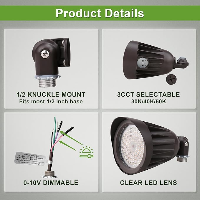 25 Watt LED Spot Light - 3500 Lumens - Color Selectable 30K/40K/50K - 42°Beam - Knuckle Conduit Mount - LED Landscape Flood Light - 80W MH Equivalent UL and DLC Certified (12-Pack)