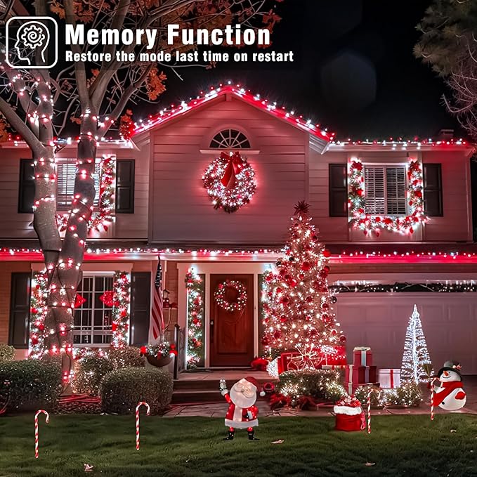 165FT 500 LED Outdoor String Lights Plug in Christmas Lights Indoor Waterproof 8 Modes Twinkle Fairy Lights Clear Wire for Xmas Patio Garden Tree Party Holiday Decorations Red and White