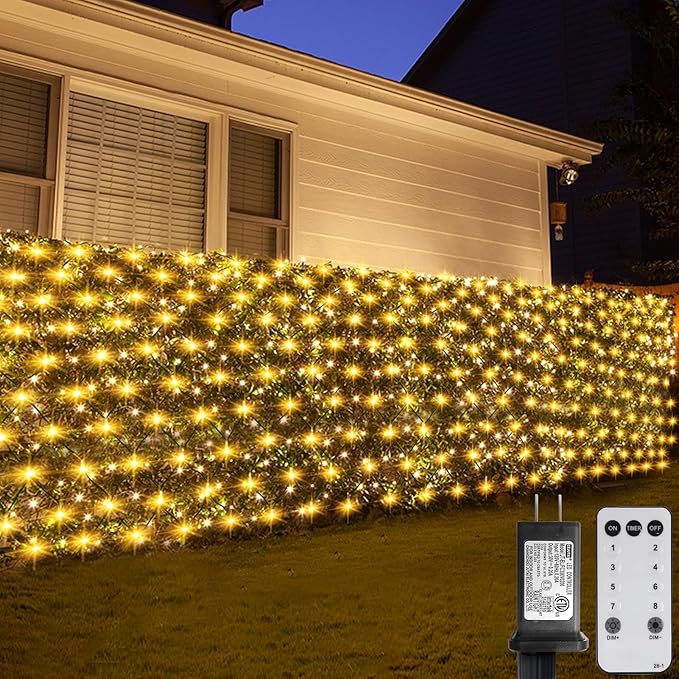 ZAIYW 600 LED 20x6.6Ft Net Lights Outdoor Mesh Lights with Remote Timer Plug in Dark Green Wire Large Christmas Net Lights for Bushes Garden Shrubs Wedding Decor (Warm White)