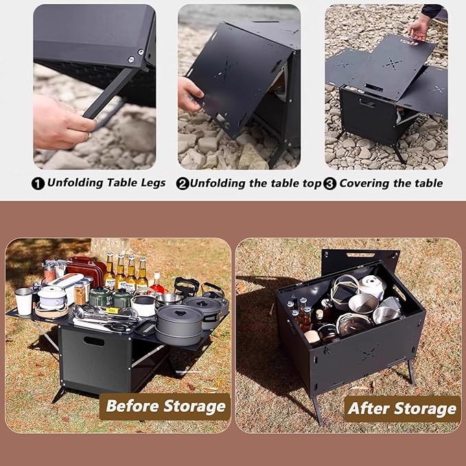 Camping Table with Storage Box Outdoor Stor-Age B-ox Practical Stor-Age Bo-x 54L Collapsible Trunk Organizer with Lid Folding STO-Rage Bin for Camping Picnic Home