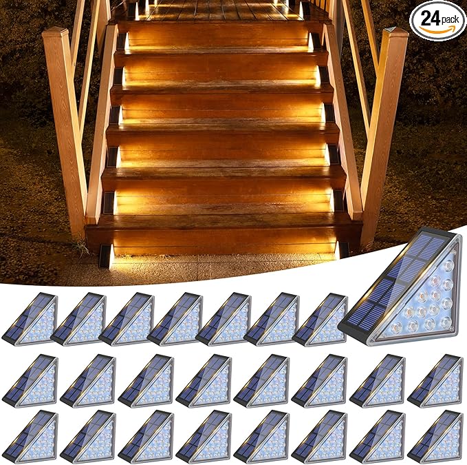 VOLISUN Solar Step Lights for Outside Solar Stair Lights Outdoor Waterproof IP67 LED Outdoor Step Light 80 Lumen Deck Light for Outside Front Porch and Patio(Black24 Pack)