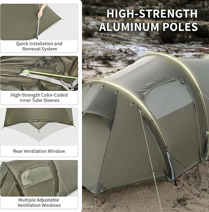 Naturehike Opalus 4 Season Camping Tent Waterproof 2-3 Person Backpacking Tent Double Layer Tunnel Winter Tents for Camping