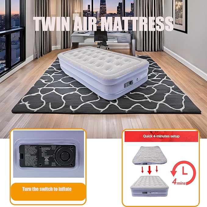 Twin Air Mattress Bed with Built in Pump16 Inches High Airbed Inflatable MattressComfort Thickened Blow Up Air BedTravel Sleeping Pad for Guests Home (Twin Size)