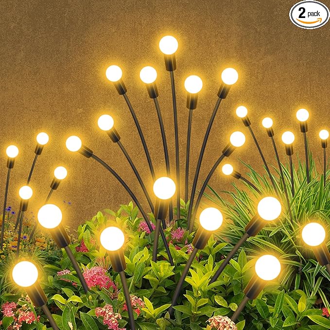 Solar Garden Lights Outdoor Waterproof 4 Pack 32 LED Swaying Firefly Lights Outdoor Decor Light for Pathway Party Christmas Decoration Unique Gifts for Women Warm White