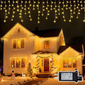 Christmas Outdoor Icicle Lights - 480 LED 66+33 FT 8 Modes Curtain Fairy String Light Plug in Waterproof for Eaves Yard Holiday Xmas Holiday Indoor Outdoor Decoration - Warm White