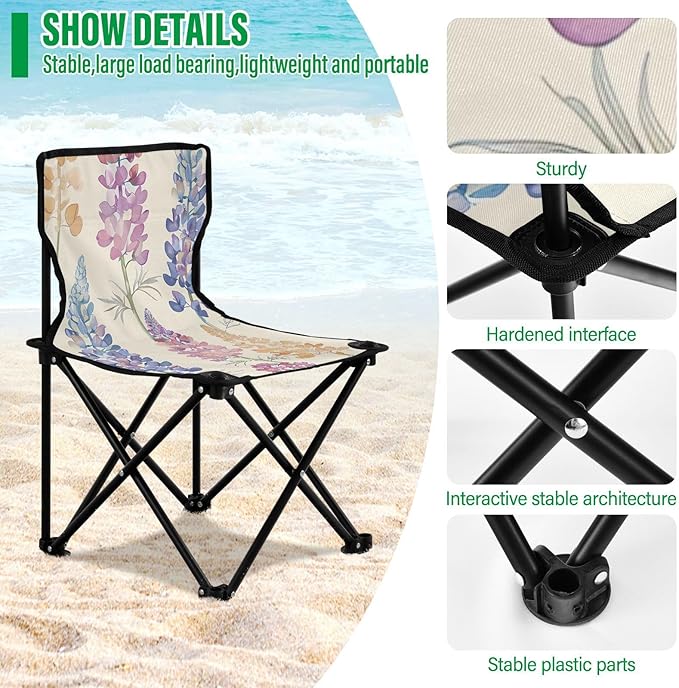 Colorful Lavender Portable Camping Chairs Folding Chair - Durable Oxford Fabric Lightweight Iron Frame Easy Fold Design - Ideal for Outdoor Activities Camping Fishing and Travel