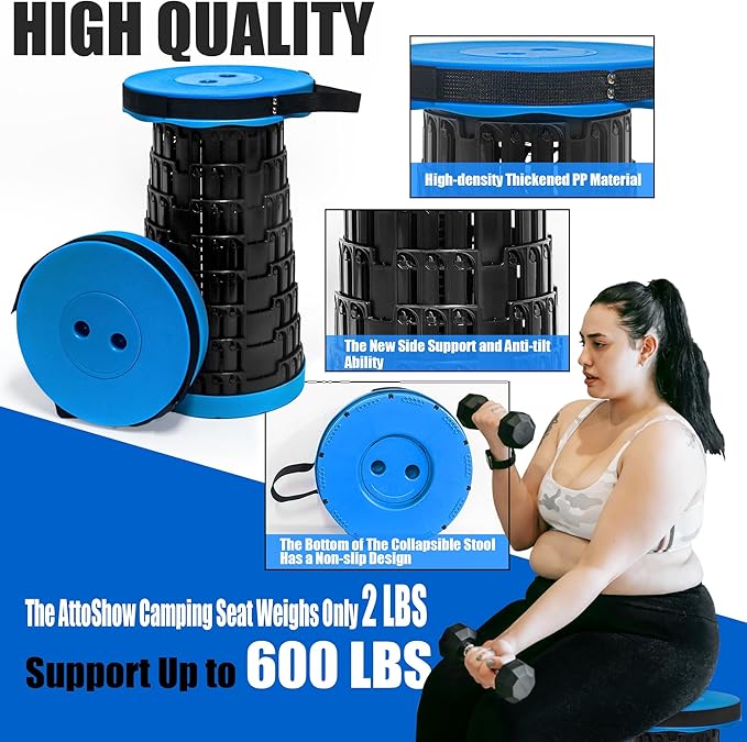 2025 2PCS Upgraded Collapsible Stool Thickened Set Portable Stool Folding Stools Foldable Chair for Camping Fishing Hiking BBQ and Outdoor Activities - Max 500lbs (Blue)