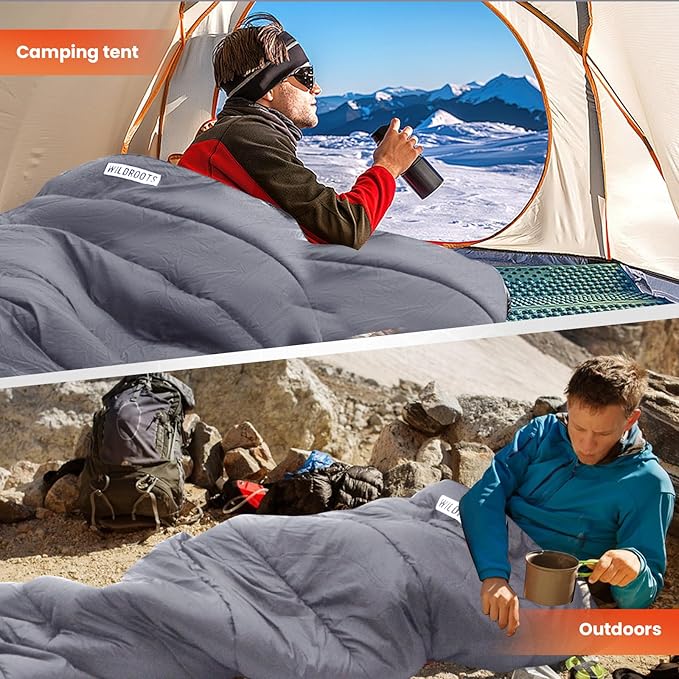 WILDROOTS Warm Sleeping Bags for Adults Backpacking Lightweight Cold Weather Sleeping Bag for Warm Camping Hiking Outdoor Travel Hunting with Compression Bags