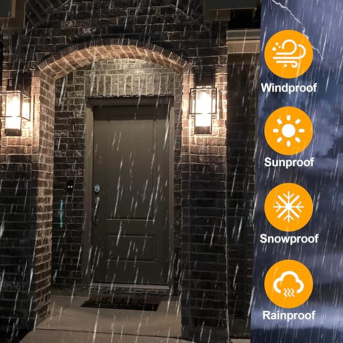 PARTPHONER Modern Outdoor Light Fixtures Outdoor Lighting 2 Pack 15 Exterior Wall Sconce Waterproof Porch Light Outside Light for House with Water Glass for Garage Doorway Black