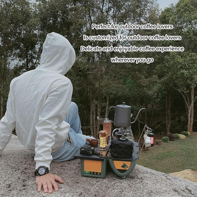 POCREATION Portable Folding Table Aluminum Alloy with Wood Top Foldable Camping Table for Outdoor Travel Coffee Station