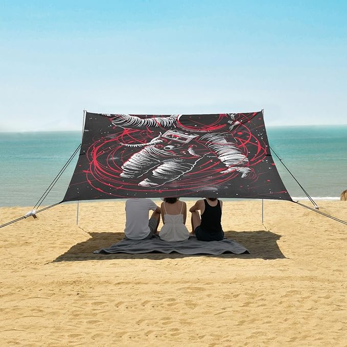 Camping Sun Shelters Astronaut with Red Lines Beach Canopy 126 * 110.2in