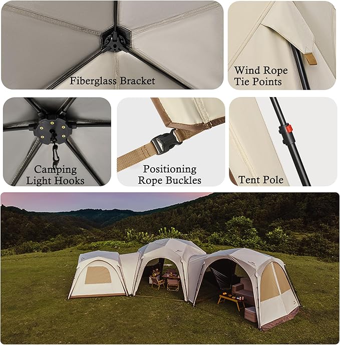 Naturehike Quarter/Hexagonal Camping Tent Canopy Sun ShadeOutdoor Tent for CampingFishingPicnics Canopy Available with Ground ClothDoor CurtainsConnector (TPU Door Hex)