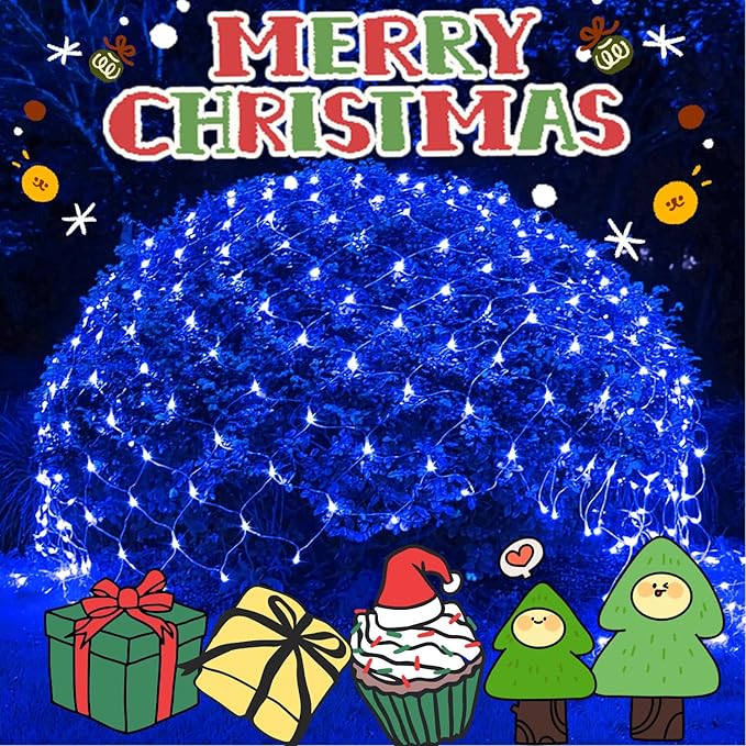 JMEXSUSS 200 LED Blue Christmas Net Lights 9.8ft x 6.6ft Connectable Christmas Bush Lights with Remote 8 Modes Plug in Net Light Outdoor Mesh Light Waterproof for Tree Yard Fence Decoration