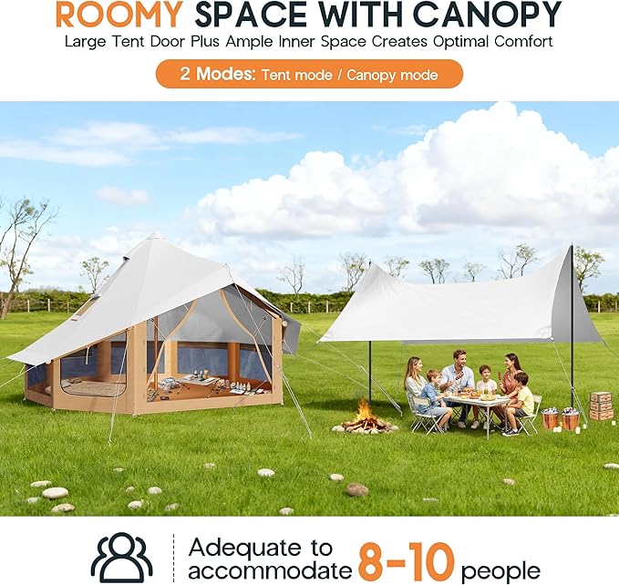 SPECRAFT Canvas Bell Yurt Tents &amp Inflatable Tent for Camping Waterproof Glamping Tent with Stove Jack Breathable Mesh Snowproofing Spacious 4-Season Family Shelter for Outdoor Camping Partie