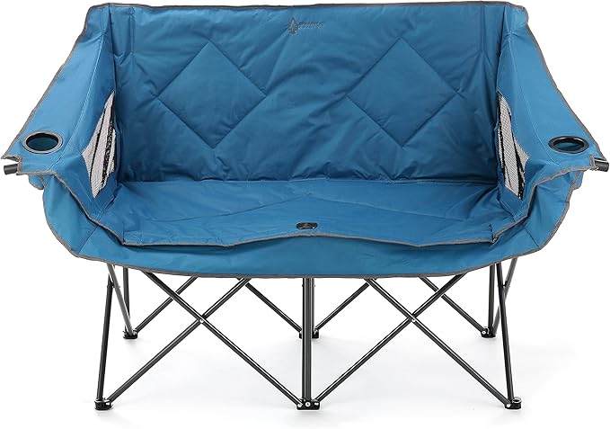 ARROWHEAD OUTDOOR Portable Folding Double Duo Camping Chair Loveseat w/ 2 Cup &amp Wine Glass Holder Heavy-Duty Carrying Bag Padded Seats &amp Armrests Supports up to 500lbs USA-Based Support