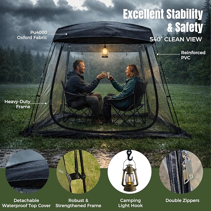 Teabelle Transparent Sports Tent Large Instant Waterproof Tent UVproof Outdoor 540 Full-View Tent with Zipper Window for Soccer Watching Sports Camping Fishing Activities