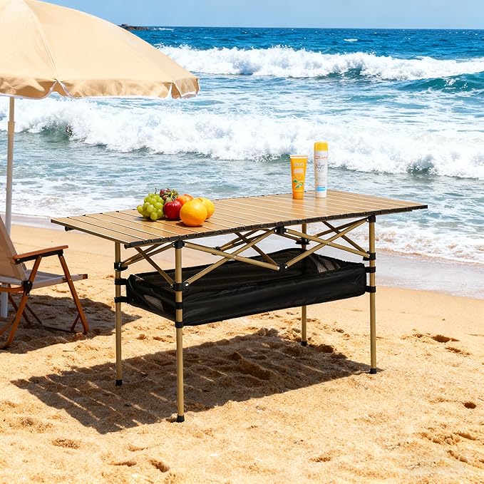 Outdoor Folding Table 7.93LBS Ultralight Camping Table with Built-in Storage &amp Carry Bag 225LBS Heavy Duty Aluminum Tabletop Carbon Steel Frame for Camping Picnic Beach BBQ