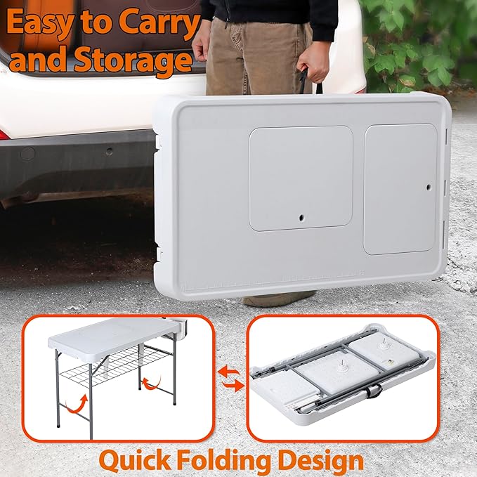 SUPER DEAL Fish Cleaning Table with Sink 42.4 Portable Folding Camping Sink Station with Measure Mark Grid Rack &amp Cleaning Kit for Outdoor Fishing Camping and Picnics