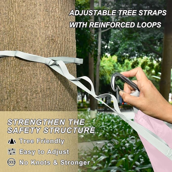 Cute Pink Portable Camping Hammocks Hammocks with Tree Straps 114 x 54