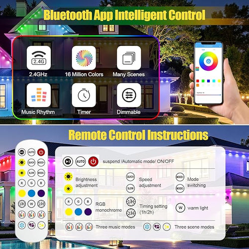 100ft Permanent Outdoor Lights RGB+IC IP67 Waterproof Smart LED Lights with App/Remote for Daily Christmas New Year Halloween Holiday Party Decor Valentine's Day Christmas Lights Outdoor