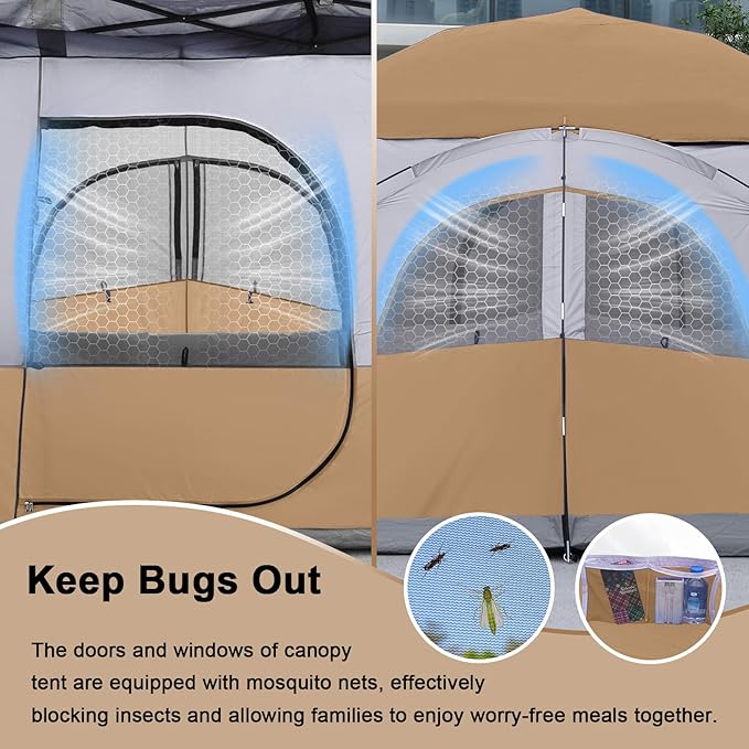 KAMPKEEPER Canopy Side Tent4-6 Person Camping Cube Tent for 10x10 Pop Up CanopiesEasy Up Gazebo with WindowCompatible with 10' Wide Canopy Tents