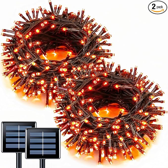 JMEXSUSS 2 Pack Solar String Lights Outdoor Waterproof Total 66 FT 200 LED Solar Christmas Lights Outdoor Twinkle Light for Christmas Tree Outside Garden Yard Xmas Decor Orange