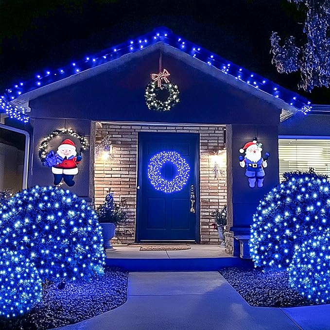 JMEXSUSS 200 LED Blue Christmas Net Lights 9.8ft x 6.6ft Connectable Christmas Bush Lights with Remote 8 Modes Plug in Net Light Outdoor Mesh Light Waterproof for Tree Yard Fence Decoration