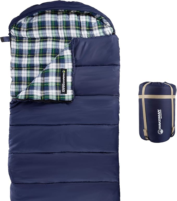 Sleeping Bag - 32F Comfort Rated 3-Season Envelope-Style Sleep Bag with Hood for Backpacking Hiking and Camping by Wakeman