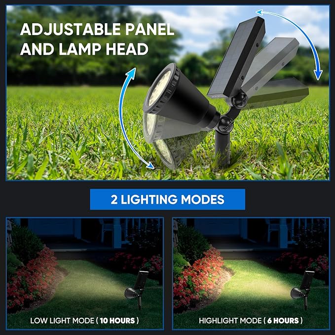 KEV 800 Lumens Solar Spot Lights Outdoor4 Pack 18 LEDs Solar Flood Lights with 2 Modes &ampAdjustable &ampIPX65 WaterproofSolar Spotlight for Driveway/Backyard/Patio Landscape/Tree/Garage(Warm Whi