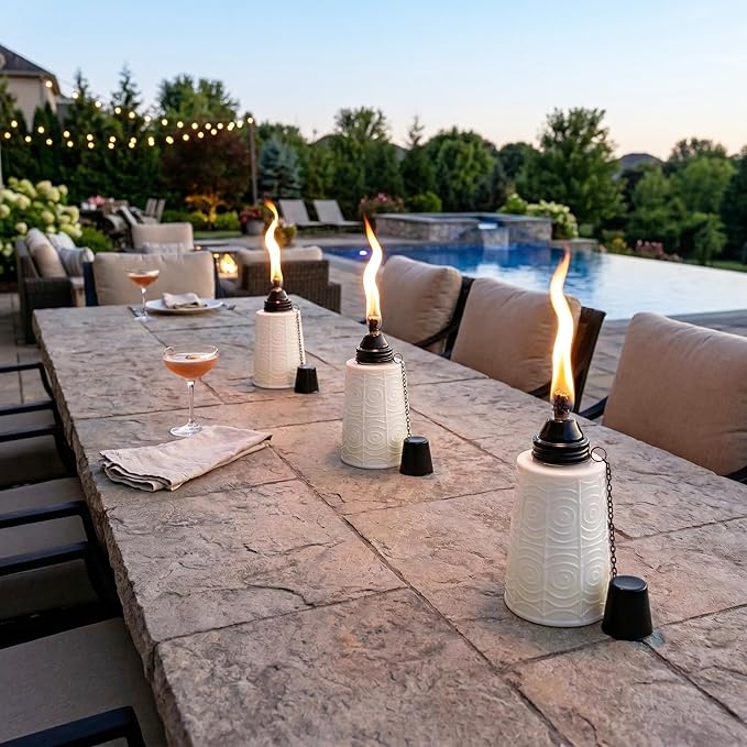 Seraphic Citronella Table Top Torches for Outdoor Patio 16oz Decorative Glass Torch Citronella Candles for Outside Deck Garden Parties Set of 3 White