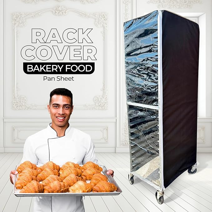 Bakery Food Pan Sheet Rack Cover – Heavy Duty PVC Vinyl Zippered Bun Pan Rack Cover – Long-lasting Use Durable Cover with 2 Zippers – Made in USA (Black 23W x 28L x 63H)
