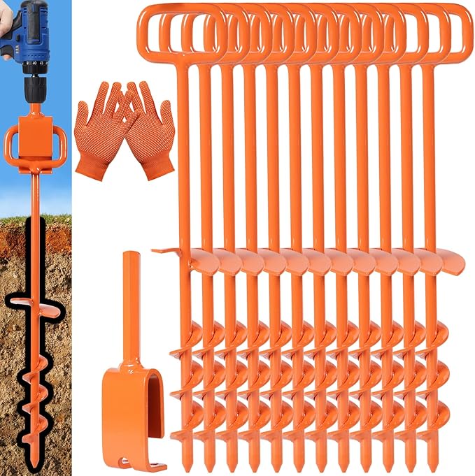 16In Tent Stakes Ground Anchors Screw in with 1PCS Tent Stakes Heavy Duty Adapter for Screw Ground Anchors Tree Straightening Kit Anchors Tent Mobile Home Anchors (Color : Orange Size : 12PCS